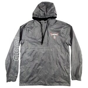 Chicago Bulls NBA Gray Pattern Windbreaker Hoodie Jacket Pullover Men's L